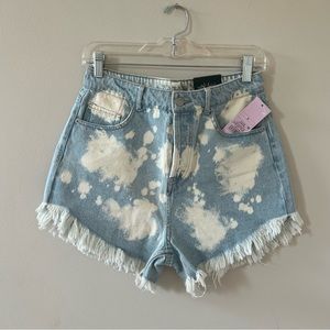High-Rise Frayed Hem Jean Shorts